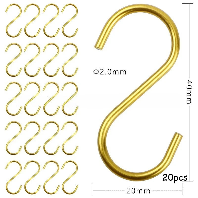 60/20pcs Heavy-Duty Stainless Steel S-Hooks - For Kitchen, Garden, Wardrobe & Plant Organization - Utility Hooks, Party