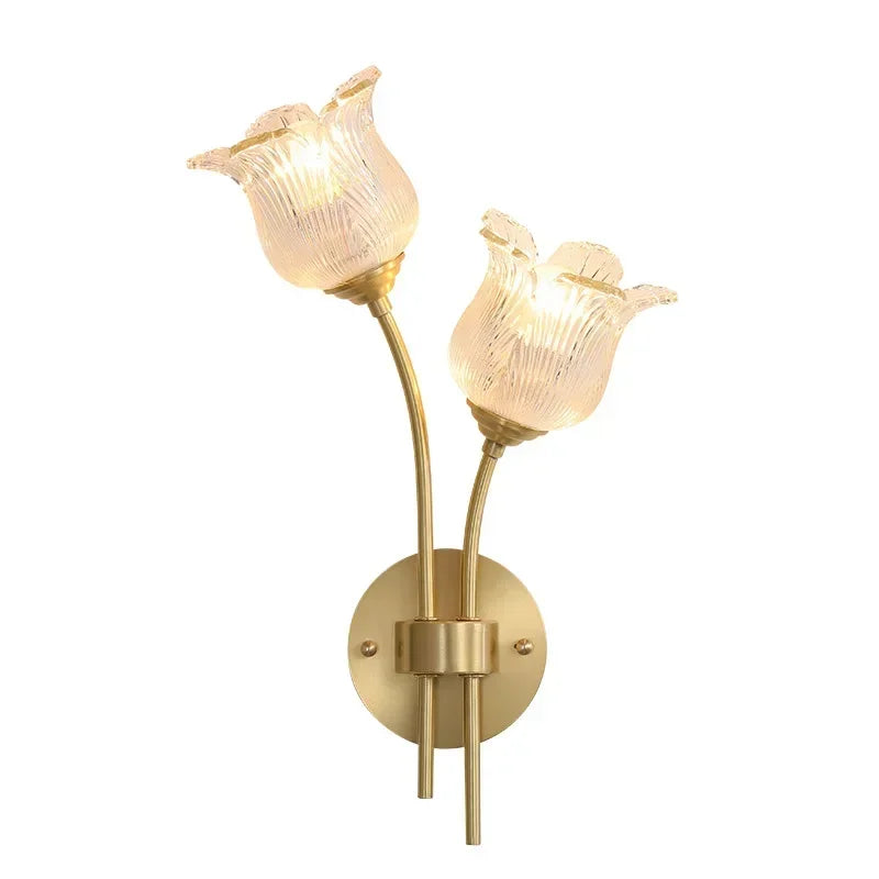 Bedroom headboard lamp all copper American retro designer flower cream wind wall light room decor