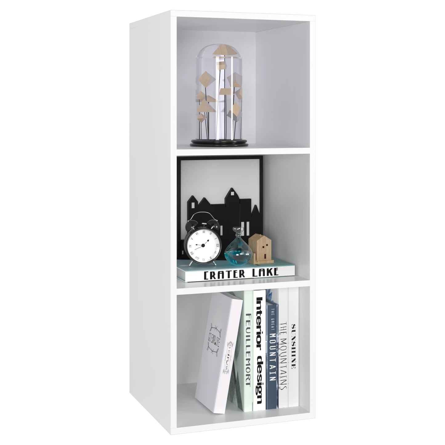 Getone Small Bookcase, White Bookshelf, 3 Cubes Storage Unit, Living Room Bookcase Wooden 30x30x80cm