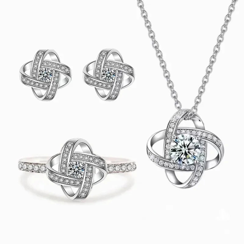 925 Sterling Silver Fine Jewelry Set with Inlaid Zircon: Pendant Necklace Earrings Ring for Women Engagement Party Gifts
