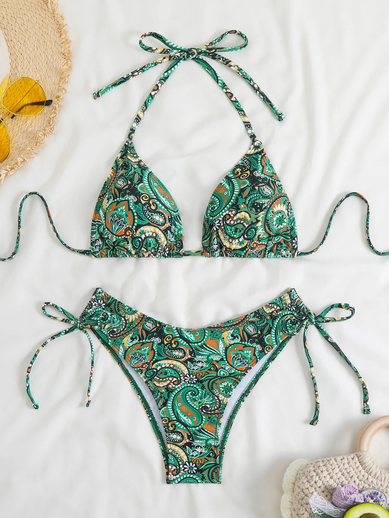 2026 Halter Triangle Bikinis Printed Swimsuit Women Sexy String Swimwear Female Bathers Swimming Bathing Swimming Swim Suit