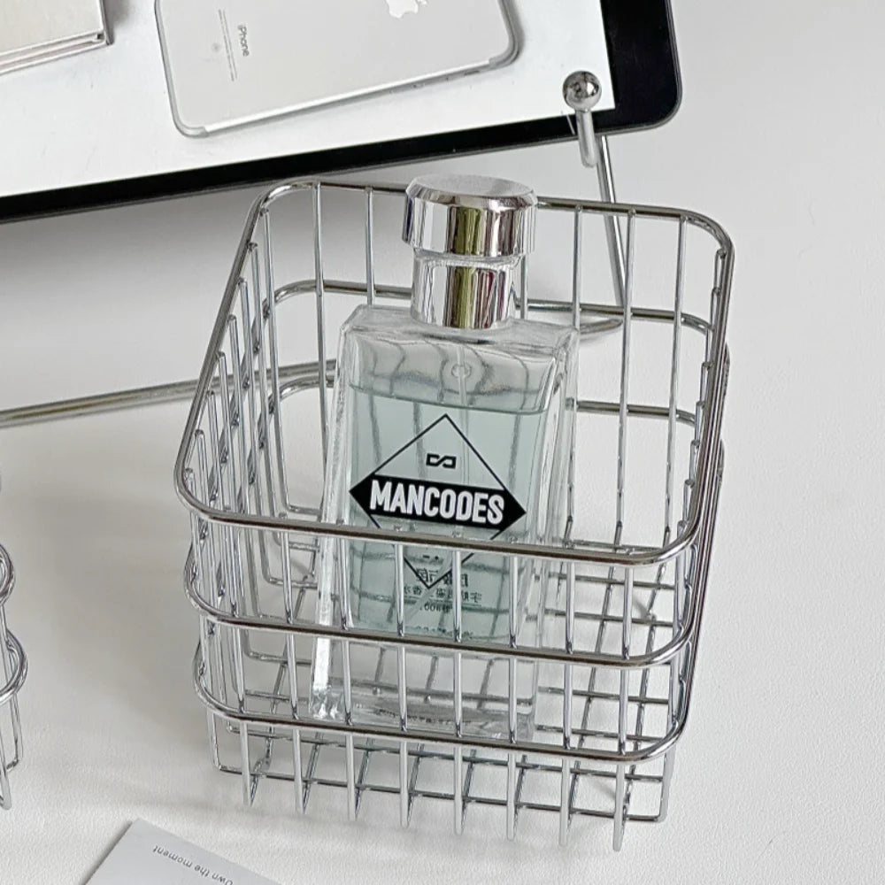 Iron Storage Basket Square Metal Bin Organizer For Bathroom Vanity Cosmetics Skincare Masks Lipsticks Countertop Holder