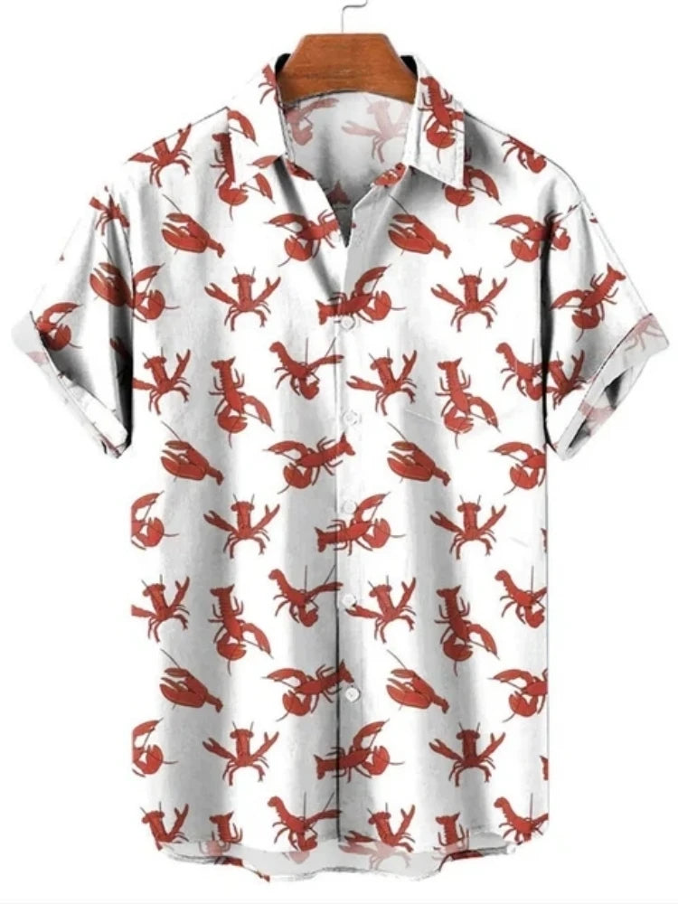 Hawaiian Flower Social Shirt 3d Print Boston Lobster Fashion Short Summer Casual Vintage Harajuku Cadiz Camisas Casuais Blouse