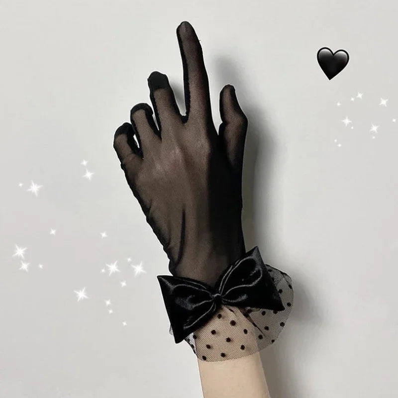 Lace Bowknot Gloves Nightclub Gloves Short Gloves Wedding Party Gowns Gloves Women Gloves Stage Wrist Length Gloves