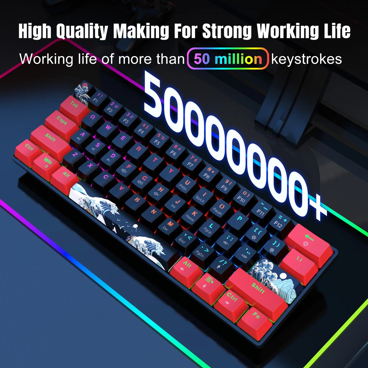 Compact 60% Mechanical Gaming Keyboard With, 61 Keys Compact Gaming Keyboard With Blue Switch