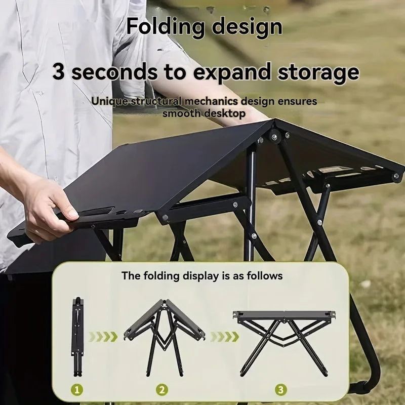 PORTABLE FOLDING TABLE - no assembly required, lightweight and sturdy, Folds up and stows away without taking up space