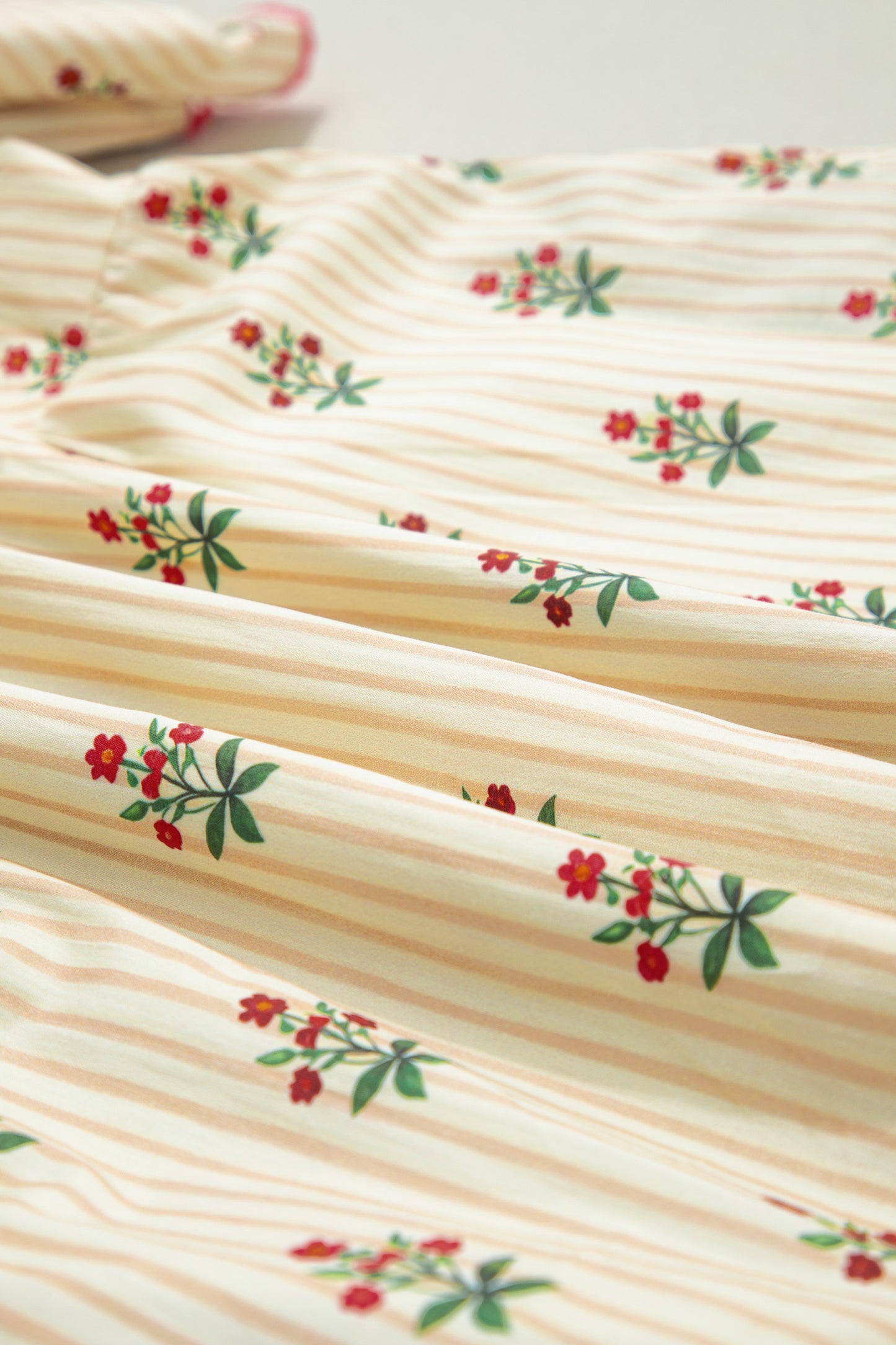 Apricot Striped Floral Print Contrast Detail Ruffle Hem Short Dress