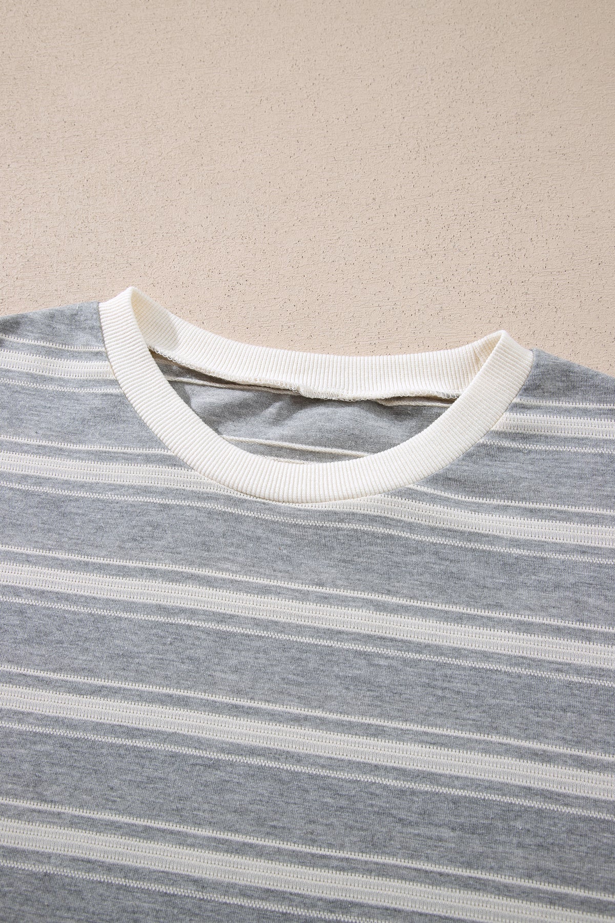 Gray Stripe Long Sleeve Round Neck Tunic Top