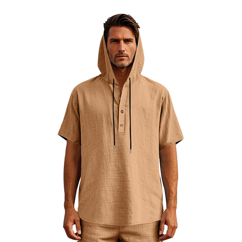 European And American Linen Short-sleeved Men's T-shirt Simple