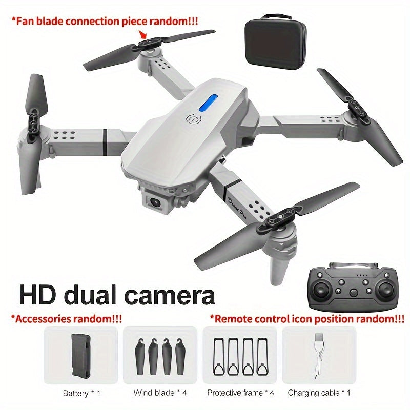 KBDFA E88 Drone - HD WIFI Helicopter with 4K Camera, Foldable Quadcopter, 1181.1inch Maximum Flight Altitude, 3m/s Speed, 5 Minute Battery Life, Black and Gray, Rechargeable Li-Polymer Battery, 1800mAh, 1181.1inch Control Ran
