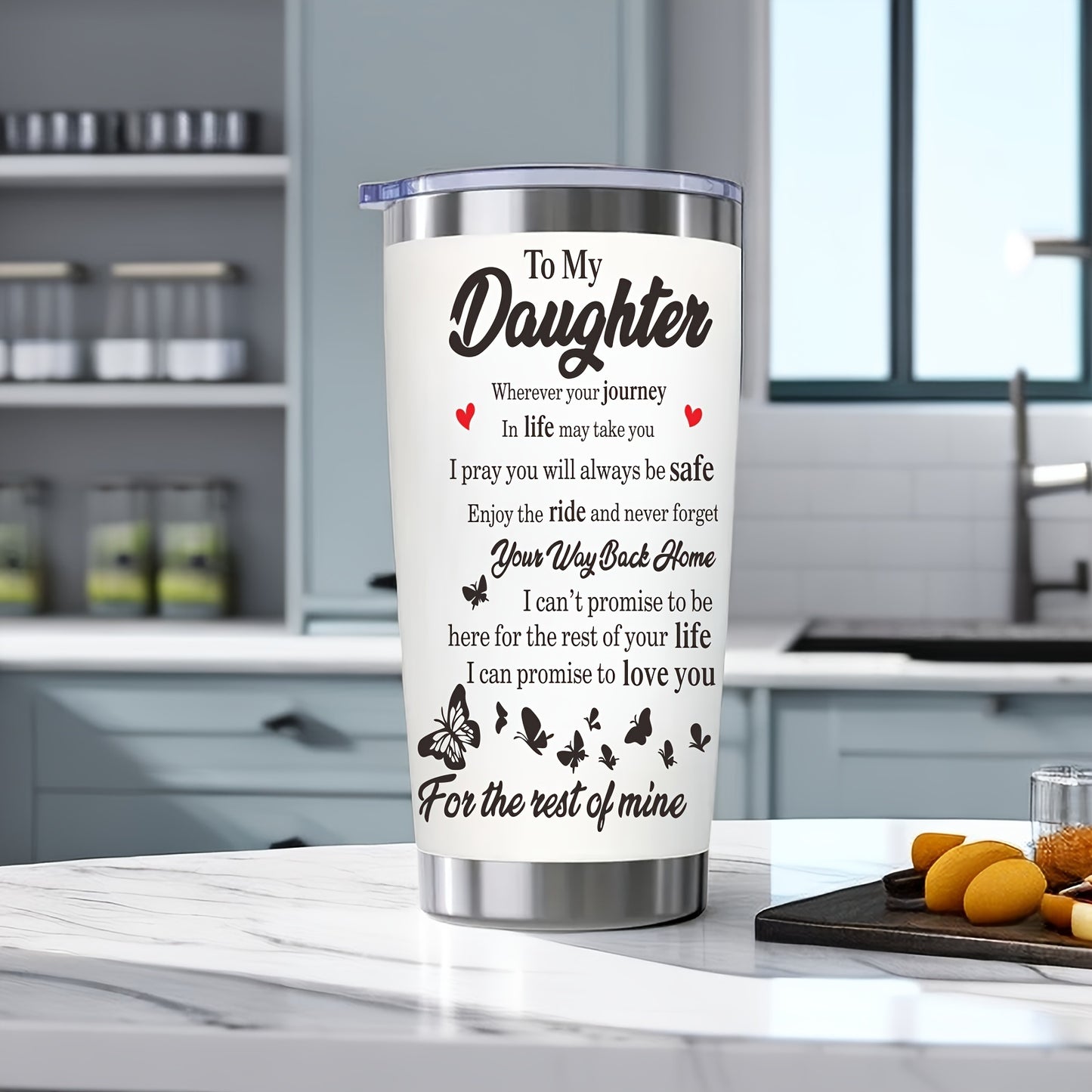 1pc, Personalized "To My Daughter" Insulated Stainless Steel Water Bottle - 20oz, Keeps Drinks Hot/Cold, Durable, Leak-Proof, BPA-Free, Summer/Winter Drinkware, Outdoor Travel Accessory, Unique Valentine's Day Gift for Girls
