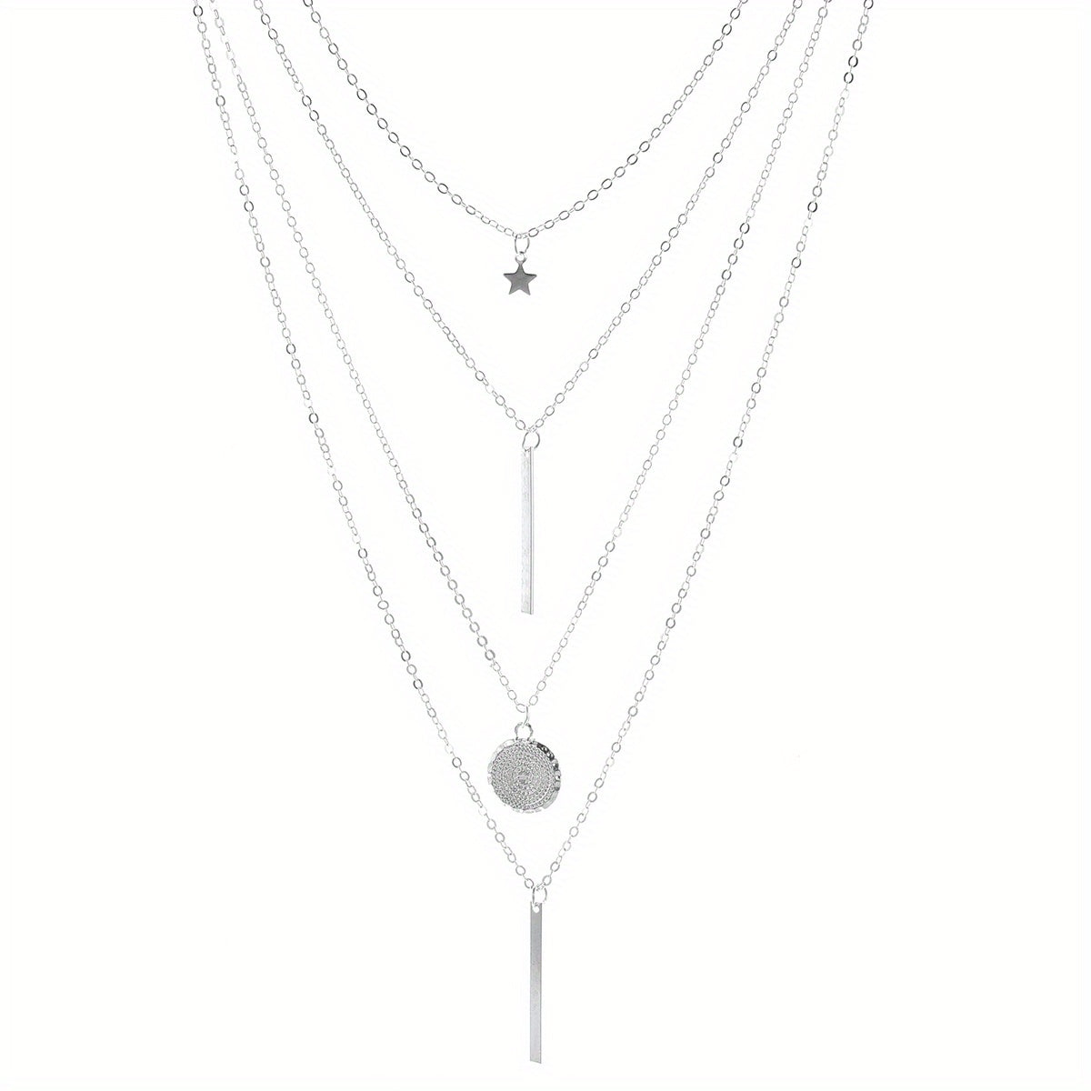 1 Modische, mehrlagige Halskette mit rundem Sternanhänger für Damen – Elegantes Accessoire, trendig