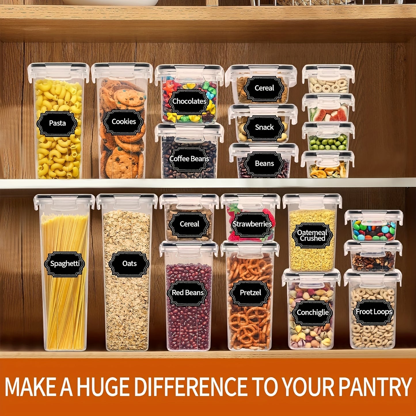 Skroam 36 Pack Airtight Food Storage Containers for Kitchen Pantry Organization and Storage, BPA Free, Plastic Kitchen Storage Containers with Lids for Flour, Sugar, and Cereal, Labels & Marker
