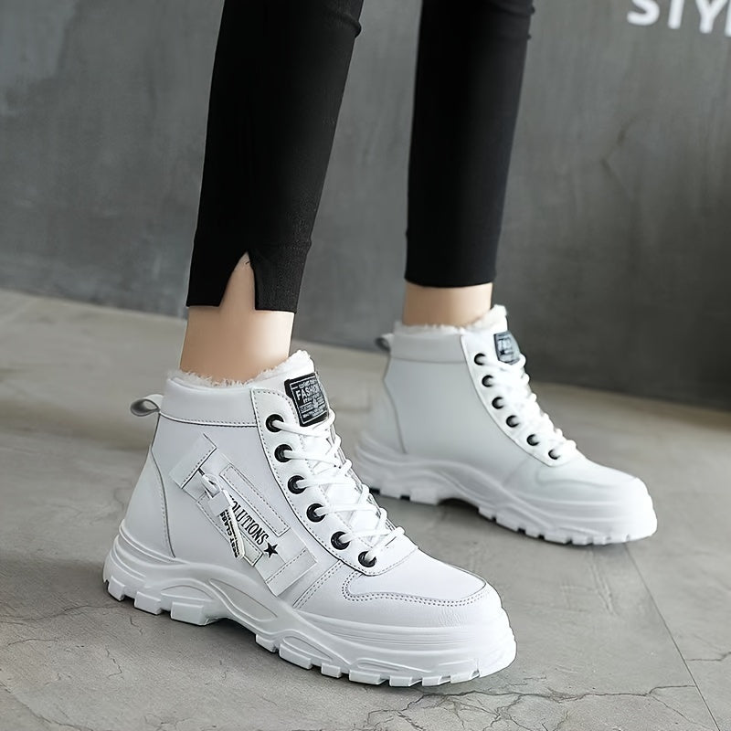 Damen-Winterstiefel mit hohem Schaft – Warm gefütterte Stiefeletten mit dicker Sohle, Schnürung, lässiger Stil, perfekt für Komfort bei kaltem Wetter, Winterstiefel