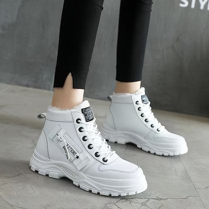 Damen-Winterstiefel mit hohem Schaft – Warm gefütterte Stiefeletten mit dicker Sohle, Schnürung, lässiger Stil, perfekt für Komfort bei kaltem Wetter, Winterstiefel