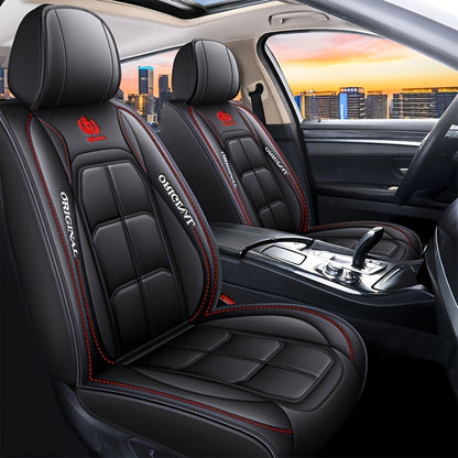 1pc PU Leather Car Seat Cover - Red & Black Design, Front Seat Protector for Sedan or SUV, Durable All-Season Cushion Mat with "Original" Print, Hand Wash or Dry Clean Only, Car Seat Protection | Modern Seat Cover | PU Leathe