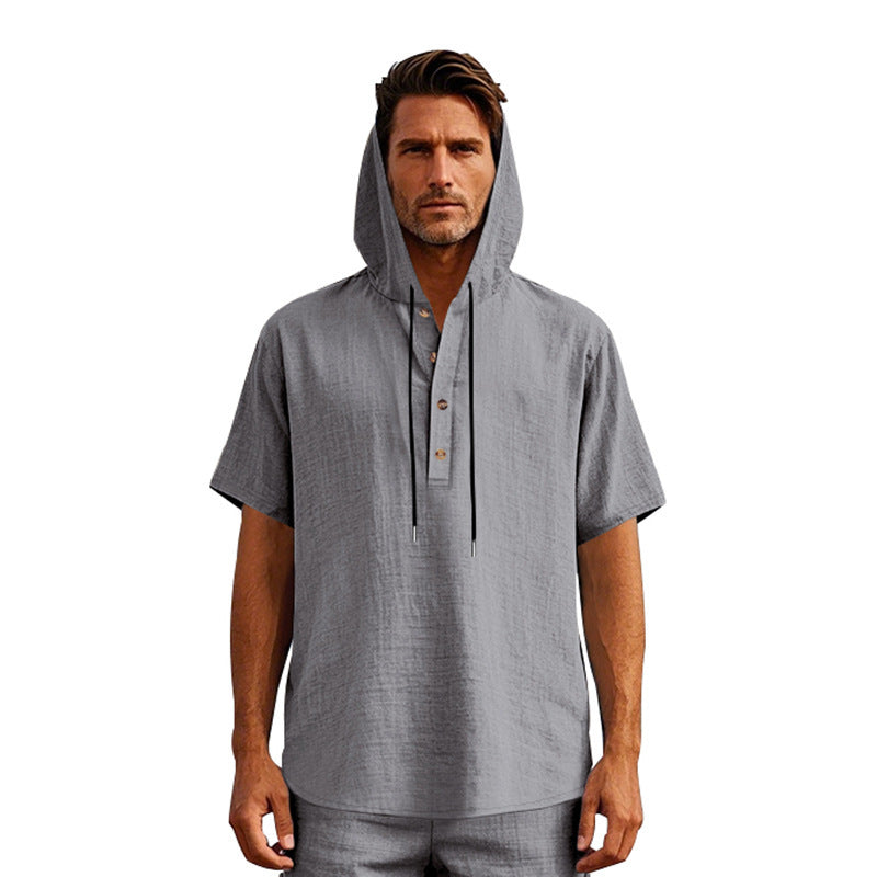 European And American Linen Short-sleeved Men's T-shirt Simple