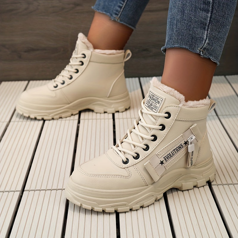 Damen-Winterstiefel mit hohem Schaft – Warm gefütterte Stiefeletten mit dicker Sohle, Schnürung, lässiger Stil, perfekt für Komfort bei kaltem Wetter, Winterstiefel