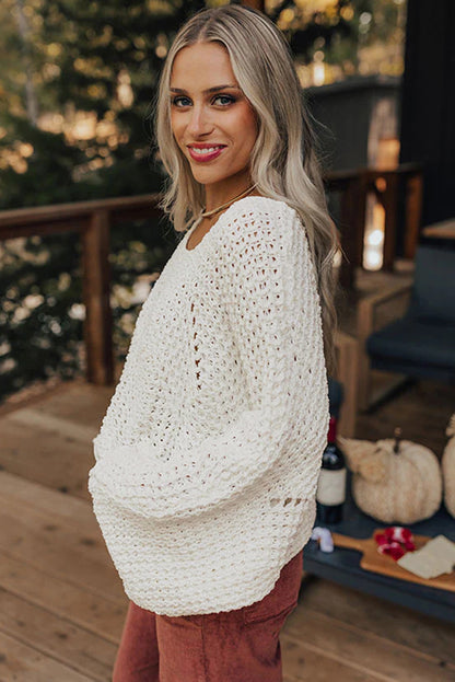 Camel Hollowed Detail Wide Sleeve Loose Pullover Sweater