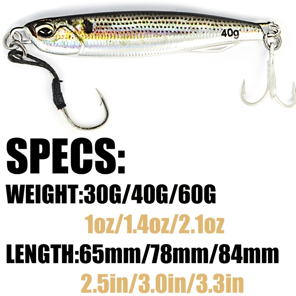 Ultimativer Jig-Löffel aus Metallguss – Hochrealistischer, 3D-gedruckter Salzwasser-Angelköder mit verbesserter Haltbarkeit, Gewichtsoptionen von 30 g/40 g/60 g und Kunstköderzubehör für höhere Fangquoten