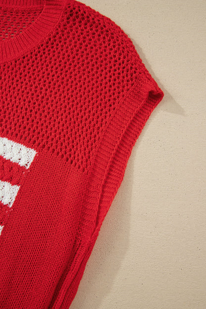 Fiery Red Flag Graphic Short Sleeve Sweater Top
