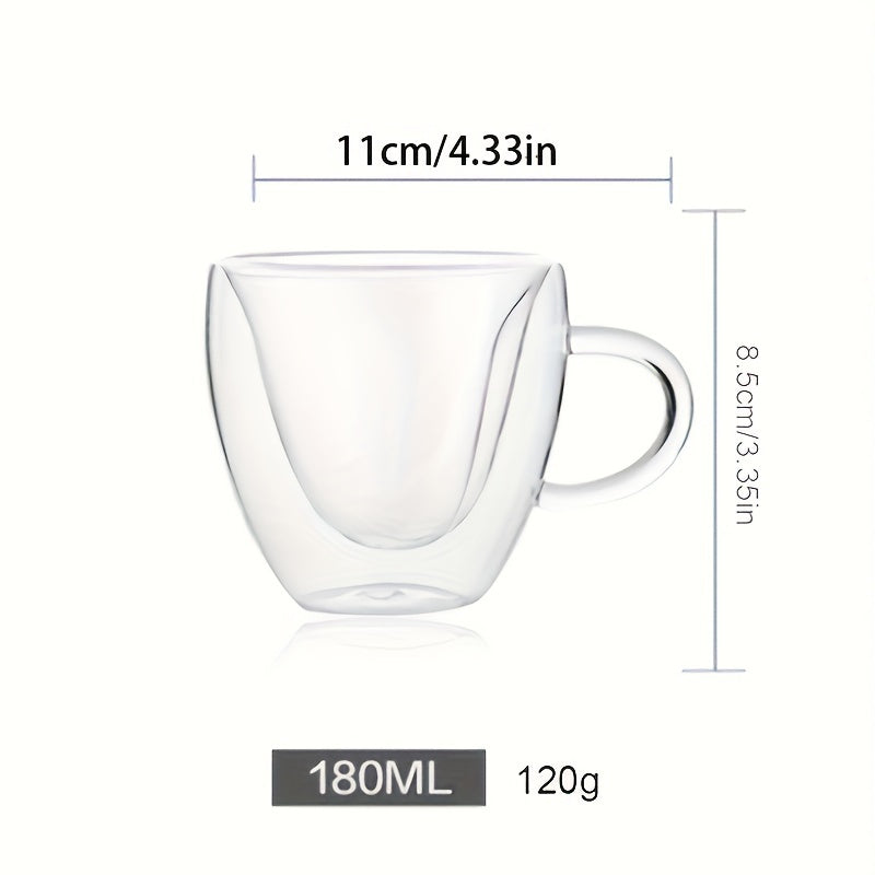1PC 180ml Peach Heart Cup - Double Layer High Borosilicate Glass Insulated, Handle, Stamped, Whiskey Vodka Juice Water Tea Mug, Perfect for Valentine's Day, Wedding, Anniversary Gift, Summer Winter Drinkware