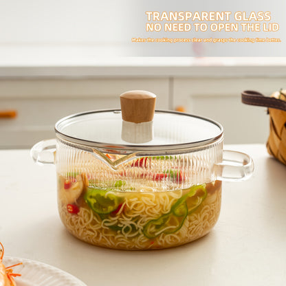 1pc, Glass Soup Pot, Glass Cooking Pot With Lid, Heat Resistant Borosilicate Glass Cookware, Stovetop Pot Set, Paella Pan Simmer Pot With Cover Safe For Soup, Milk