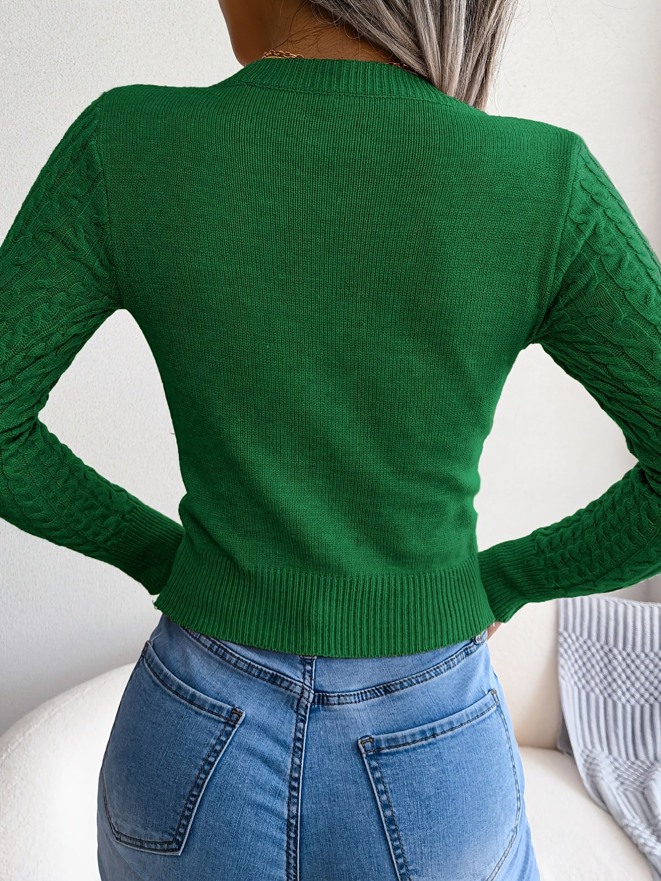 Damen-Langarmpullover mit Lochmuster | Hochelastisches Material, Rundhalsausschnitt, sexy, figurbetont, Herbst/Winter