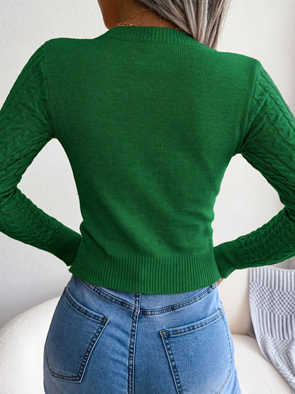 Damen-Langarmpullover mit Lochmuster | Hochelastisches Material, Rundhalsausschnitt, sexy, figurbetont, Herbst/Winter