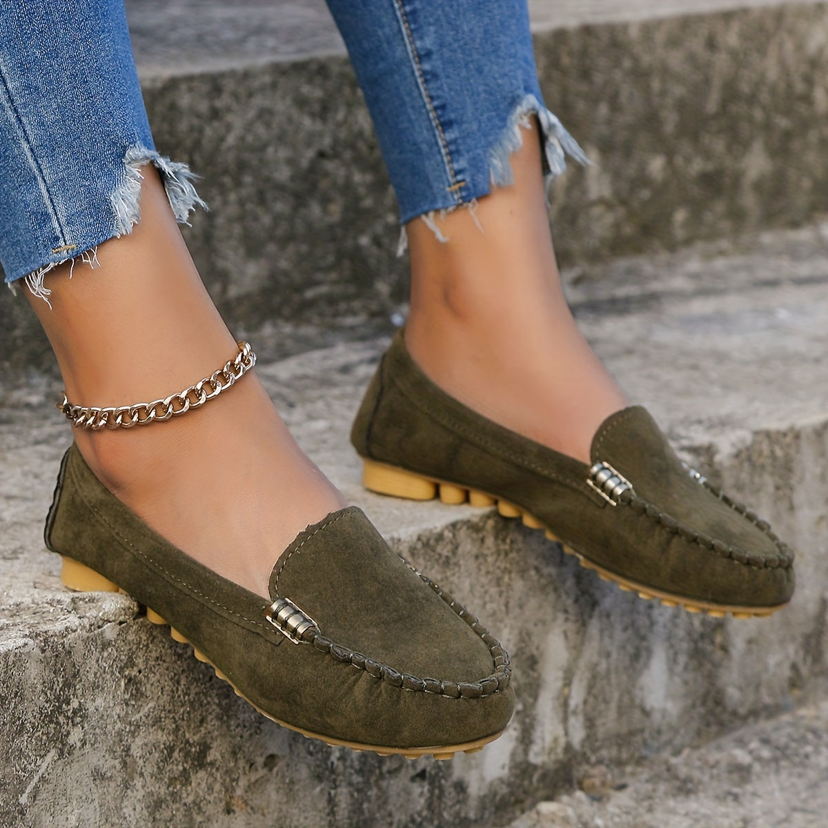 Mocassins confortables à bout rond | Chaussures unies à enfiler pour femmes