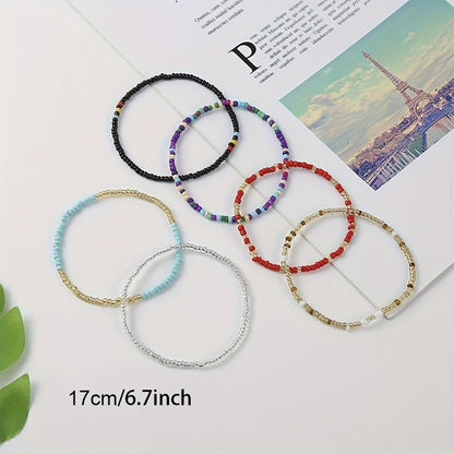 24PCS Boho Beaded Anklet for Women Elastic Anklets Colorful Beaded Ankle Bracelet Handmade Adjustable Elastic Anklets African Anklets Beach Bead Anklet Boho Style Bead Anklet for Girls