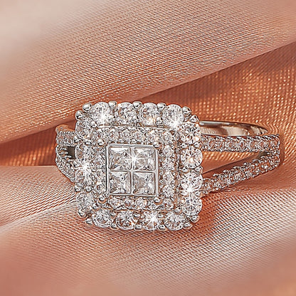 [Large Multi Row Rings] White Synthetic Zirconia Large Multi Row Rings | Stylish Couples Jewelry, Wedding Gifts, Holiday Accessories, Elegant Plated Luxury Statement Rings
