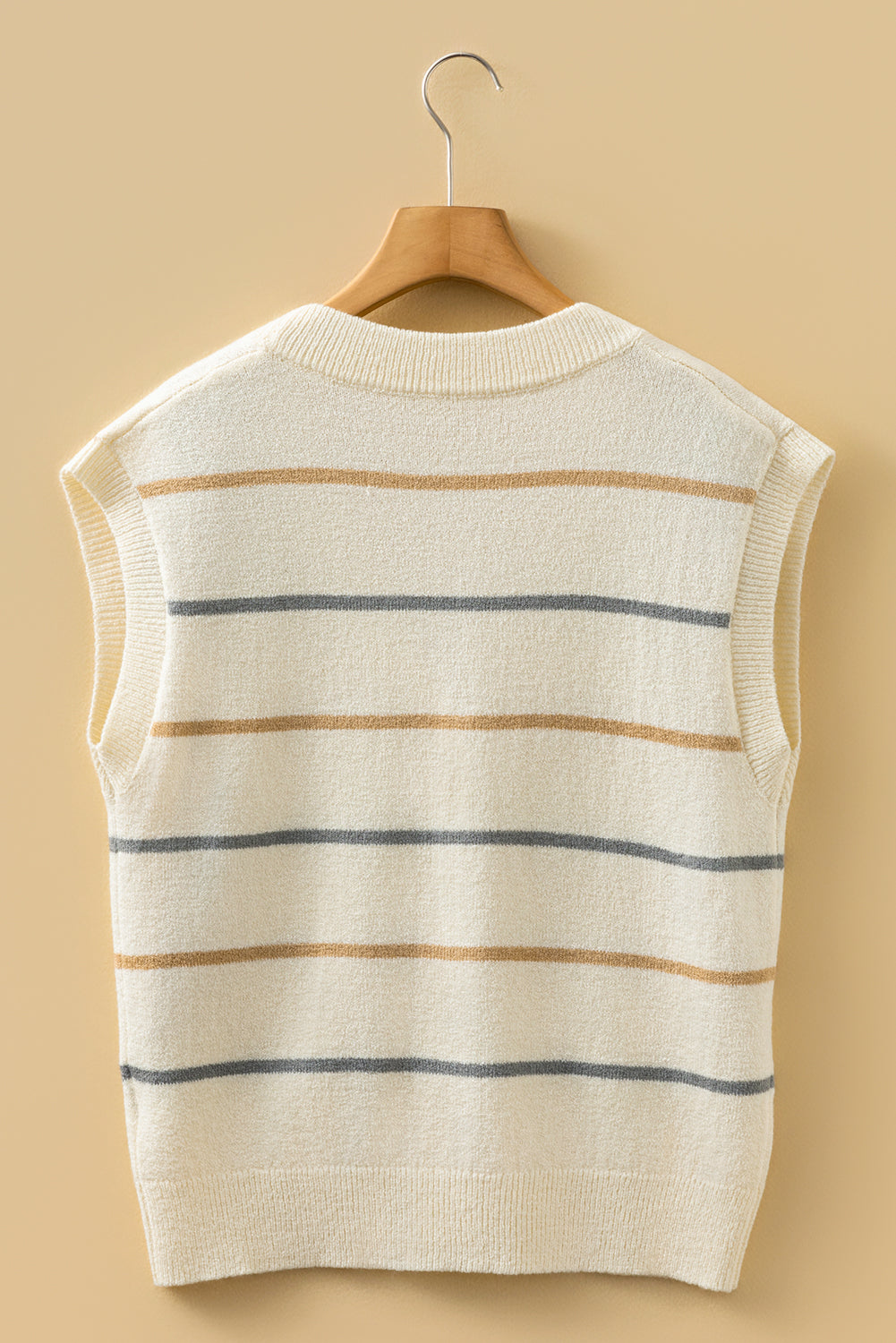 Multicolour Striped Print Button V Neck Sweater Vest