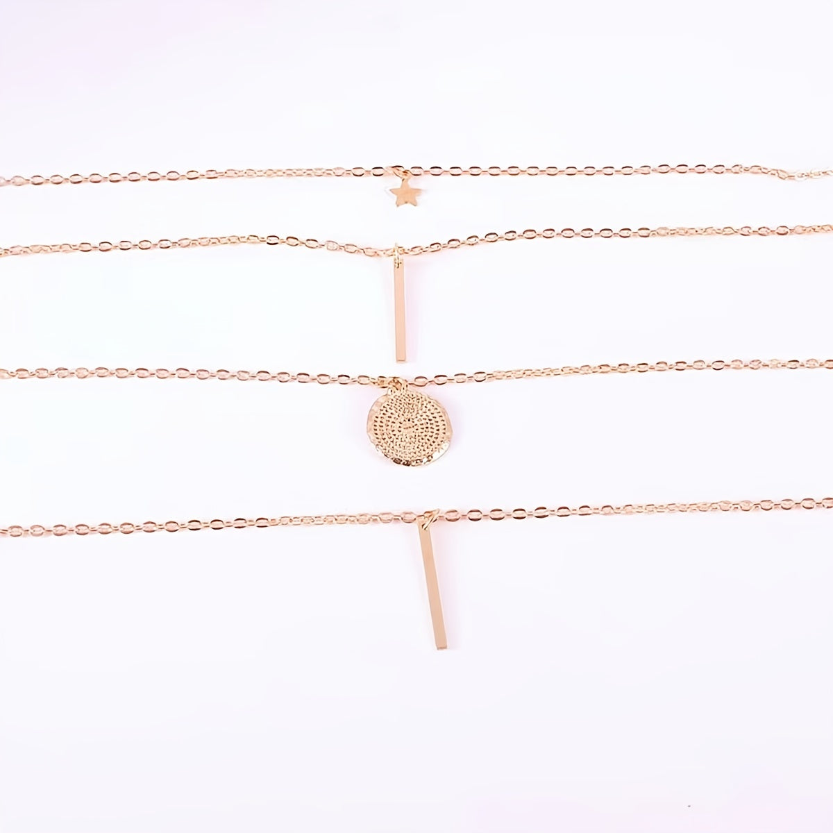 1 Modische, mehrlagige Halskette mit rundem Sternanhänger für Damen – Elegantes Accessoire, trendig