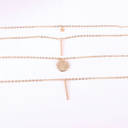 1 Modische, mehrlagige Halskette mit rundem Sternanhänger für Damen – Elegantes Accessoire, trendig