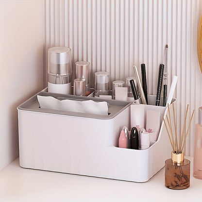 Multi-Purpose Desktop Organizer with Flip Lid - Plastic Wipes Dispenser, Tissue Box Holder for Office, Bedroom, Bathroom & Kitchen Storage