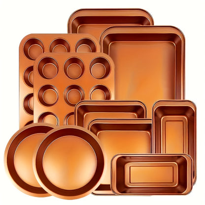 5-10pcs Non-Stick Bakeware Set, Round Cake Pan and Square Loaf & Muffin Tins with Roasting Dish – Oven Safe, Easy to Clean, Dishwasher Friendly