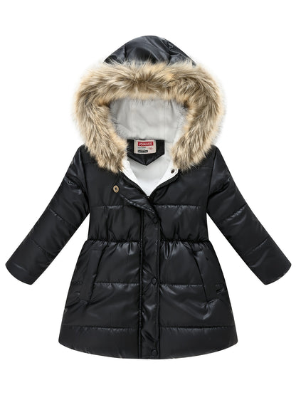 Winterjacke für Kinder im neuen Stil: Dicke, glänzende Kapuzenjacke für Jungen und Mädchen, mittellang