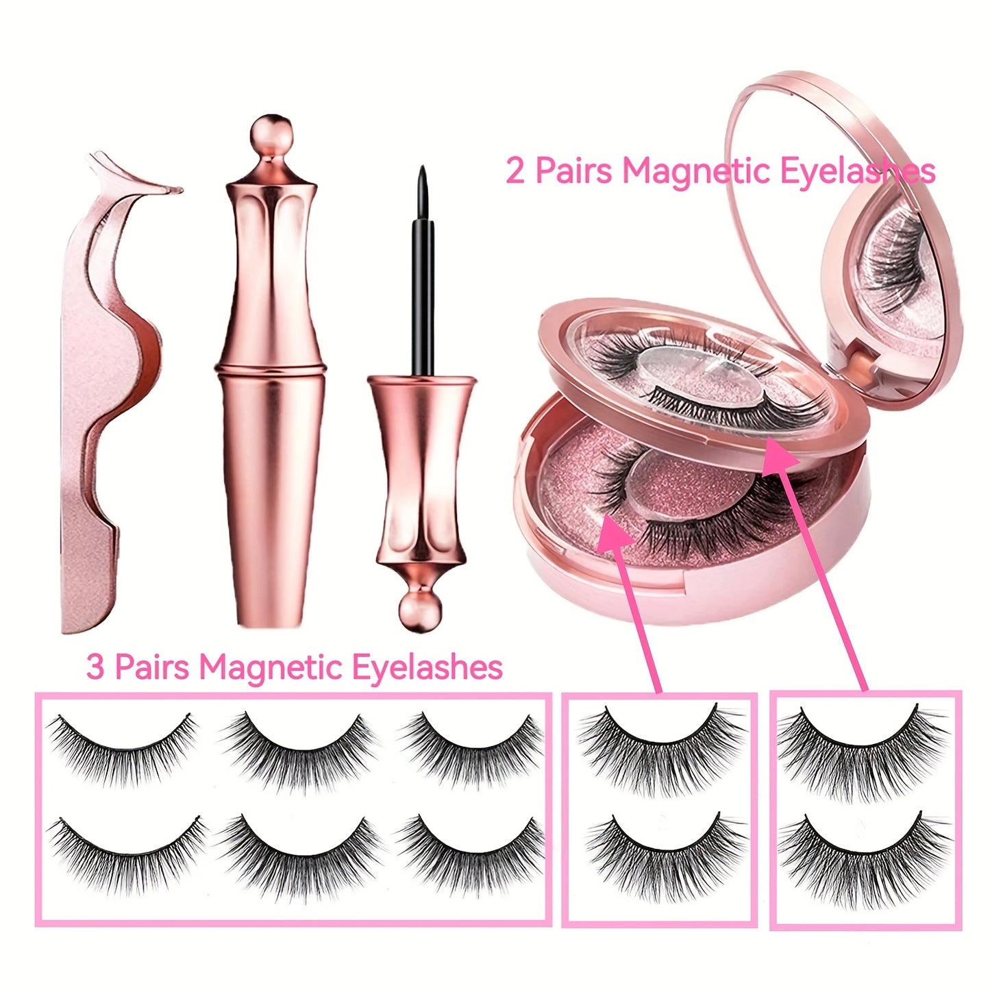 5 Paar magnetische Wimpern und Eyeliner-Set, wiederverwendbare 3D-Magnetwimpernverlängerung, kein Kleber erforderlich – Augen-Make-up-Sets für Mütter