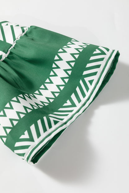 Green Boho Ethnic Print Half Button 3/4 Sleeve Casual Dress