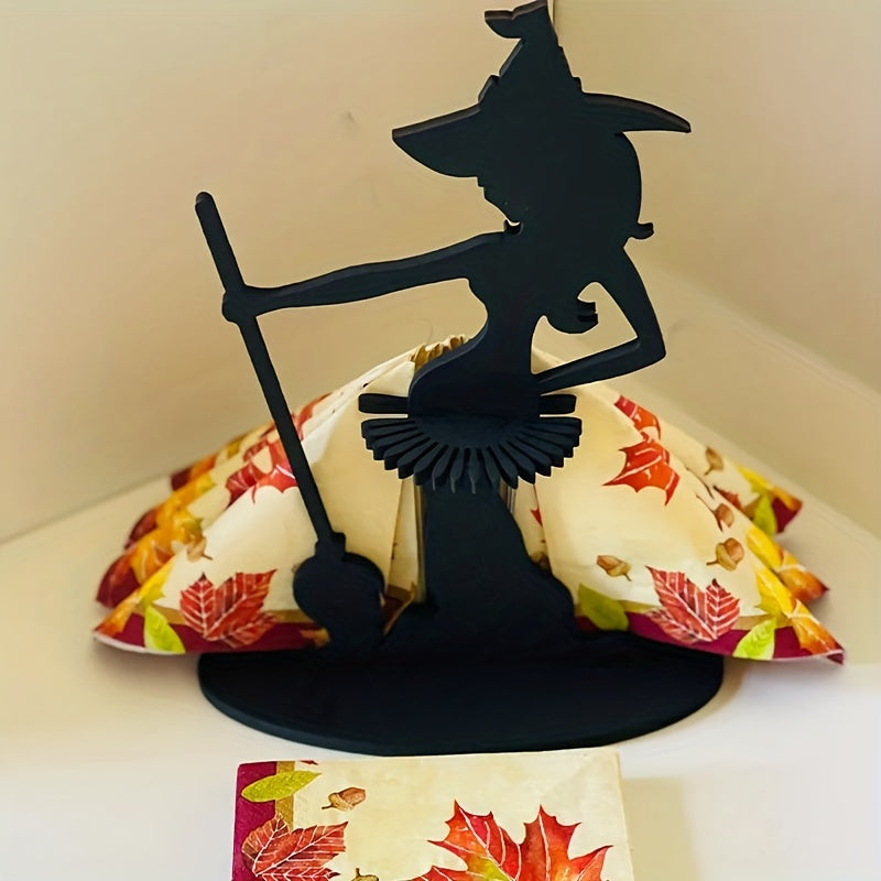 Rustic Wooden Halloween Witch Napkin Holder, Festive Tabletop Decor for Kitchen & Dining Room, No Electricity Needed, Featherless, Holiday Themed Accessory for Christmas & General Use