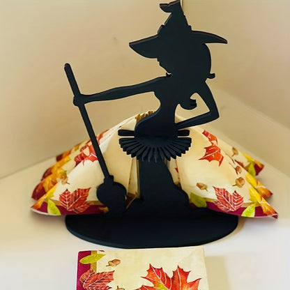 Rustic Wooden Halloween Witch Napkin Holder, Festive Tabletop Decor for Kitchen & Dining Room, No Electricity Needed, Featherless, Holiday Themed Accessory for Christmas & General Use