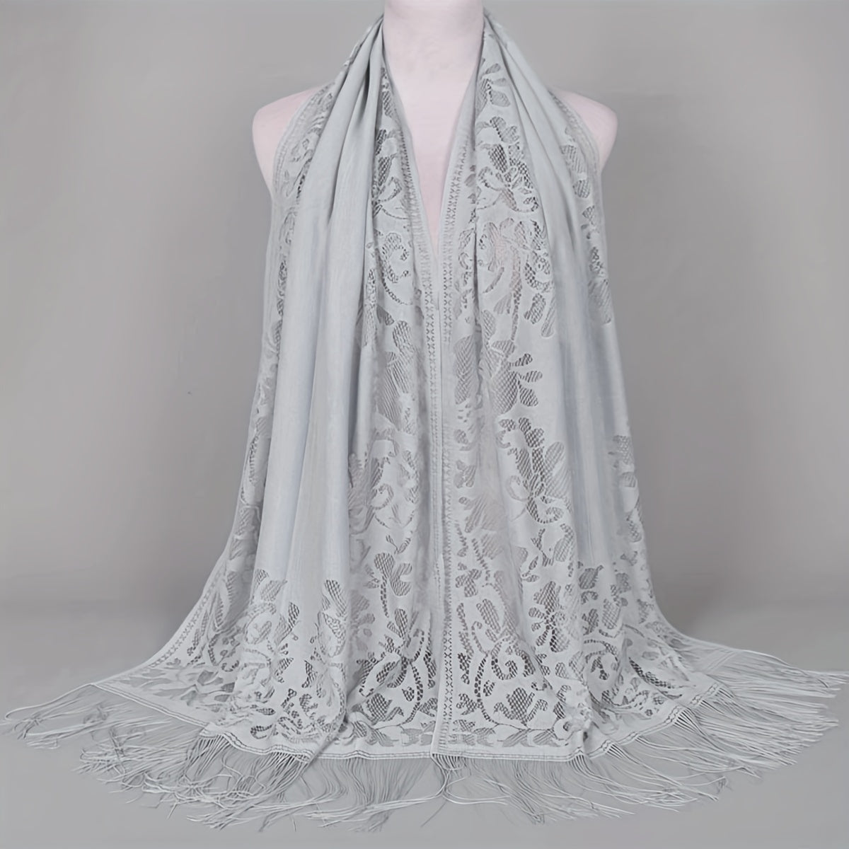 [Schal aus floraler Spitze mit Quasten] Damen-Schal aus floraler Spitze mit Quasten, weicher Netzstoff mit Fransen, Brautschal für Hochzeits- und Abendkleider