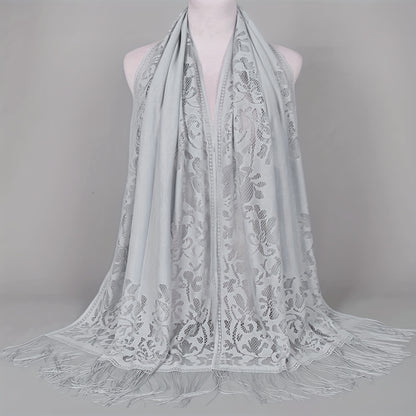 [Schal aus floraler Spitze mit Quasten] Damen-Schal aus floraler Spitze mit Quasten, weicher Netzstoff mit Fransen, Brautschal für Hochzeits- und Abendkleider