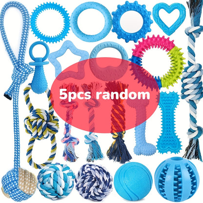 5/10/15pcs of Random Style Random Color Dog Chew Toys, Pet Toys, Suitable for Teething, Entertainment And Interaction, Puppy Chew Toy Pack, with Rope Knots, Rope Balls, Thorn Rings, Etc., Suitable for Small Dog Gifts