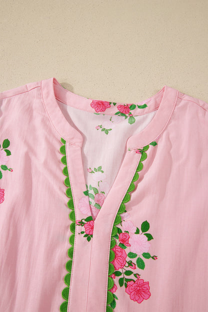 Pink Notched Neck Flutter Short Sleeve Floral Print Maxi Dress