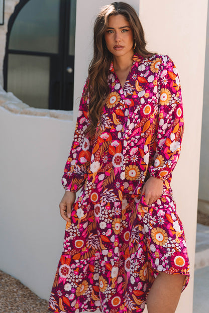 Purple Collared Tiered Flowy Long Dress