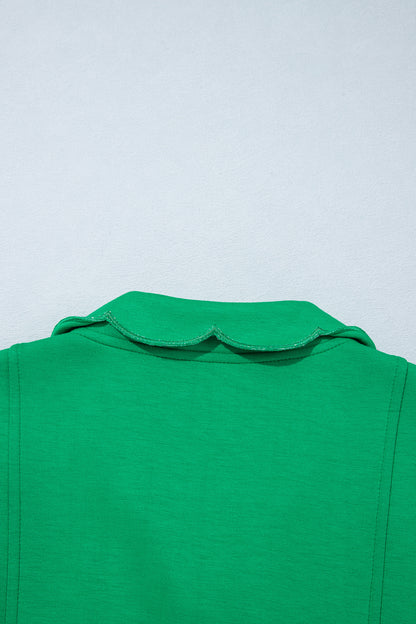 Bright Green Sleeveless Zip Front Scallop Hem Mini Dress