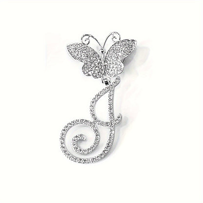 Trendy Shiny Butterfly Cursive Letter Cuban Chain Anklet For Women A-Z Letters Anklets Punk Hip Hop Style Sparkling Barefoot Jewelry
