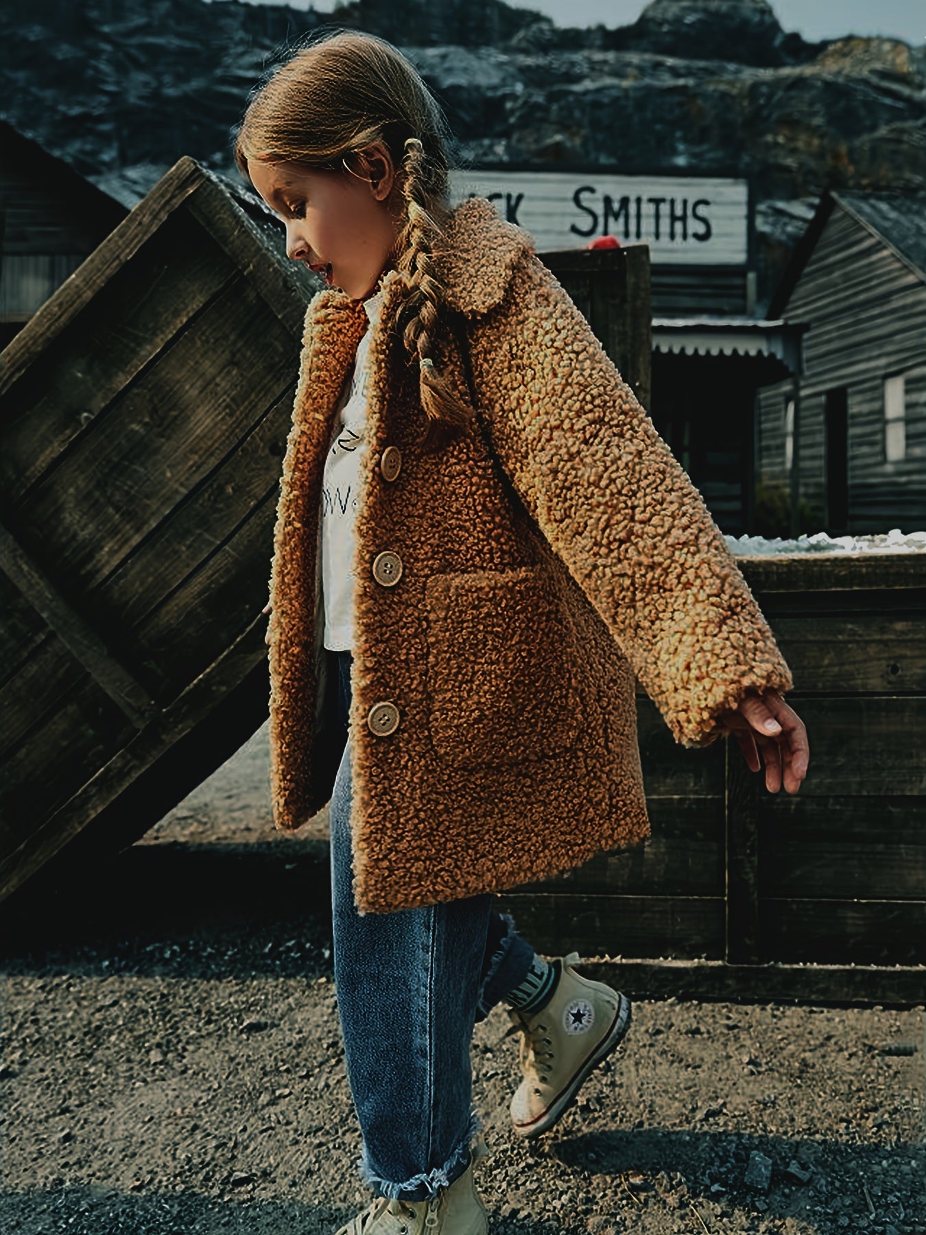 Mädchen-Lammfelljacke | JOMAKE Koreanischer Stil, Reverskragen, zweifarbig, warmer Windbreaker mit Taschen, Futter, Knopfverschluss, lange Ärmel für den Winter